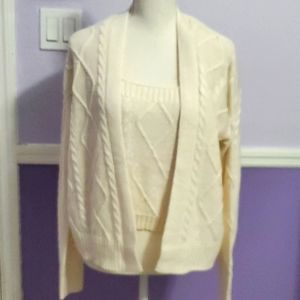 Sugar Moon Cream Boho Cable Knit Office Everyday Camisole & Open Cardigan Set XL